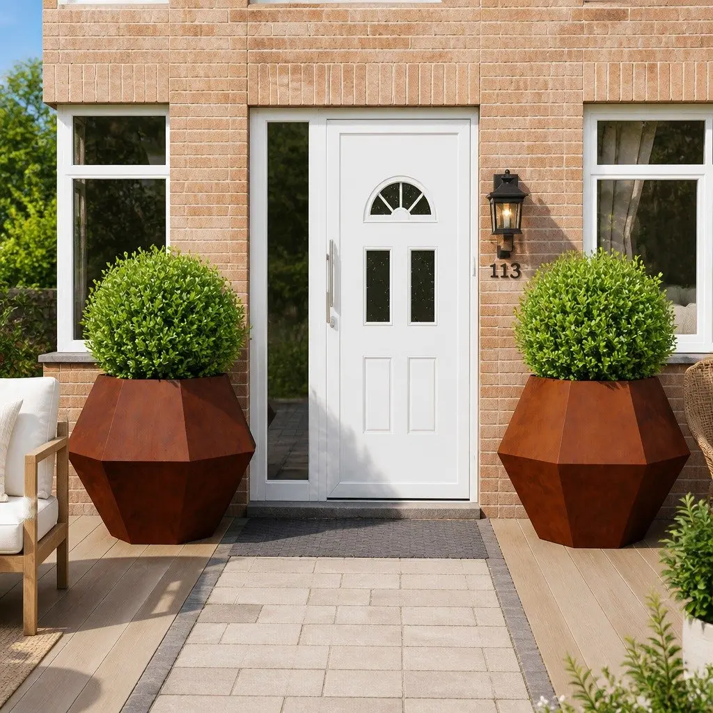 Rectangular Steel Garden Planter Brown 2pc Set Outdoor Patio Weathering