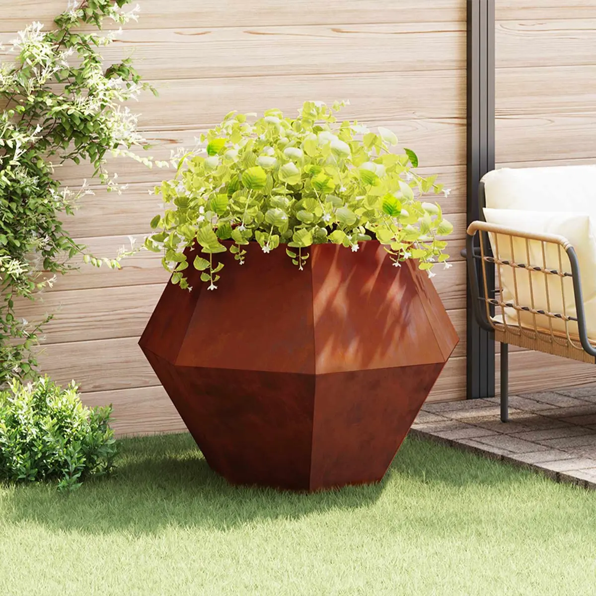 Rectangular Steel Garden Planter Brown 2pc Set Outdoor Patio Weathering