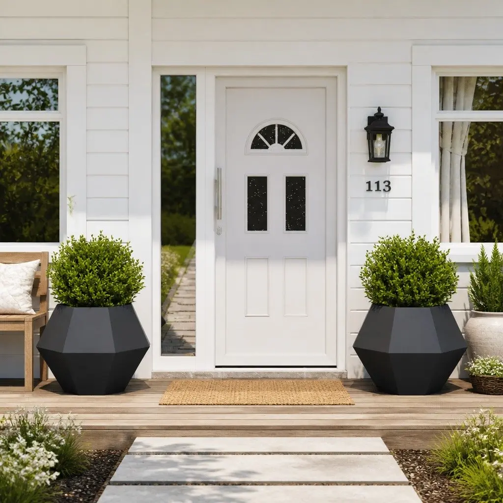 Steel Planter Anthracite Rectangular Outdoor Garden Pots 2 Piece
