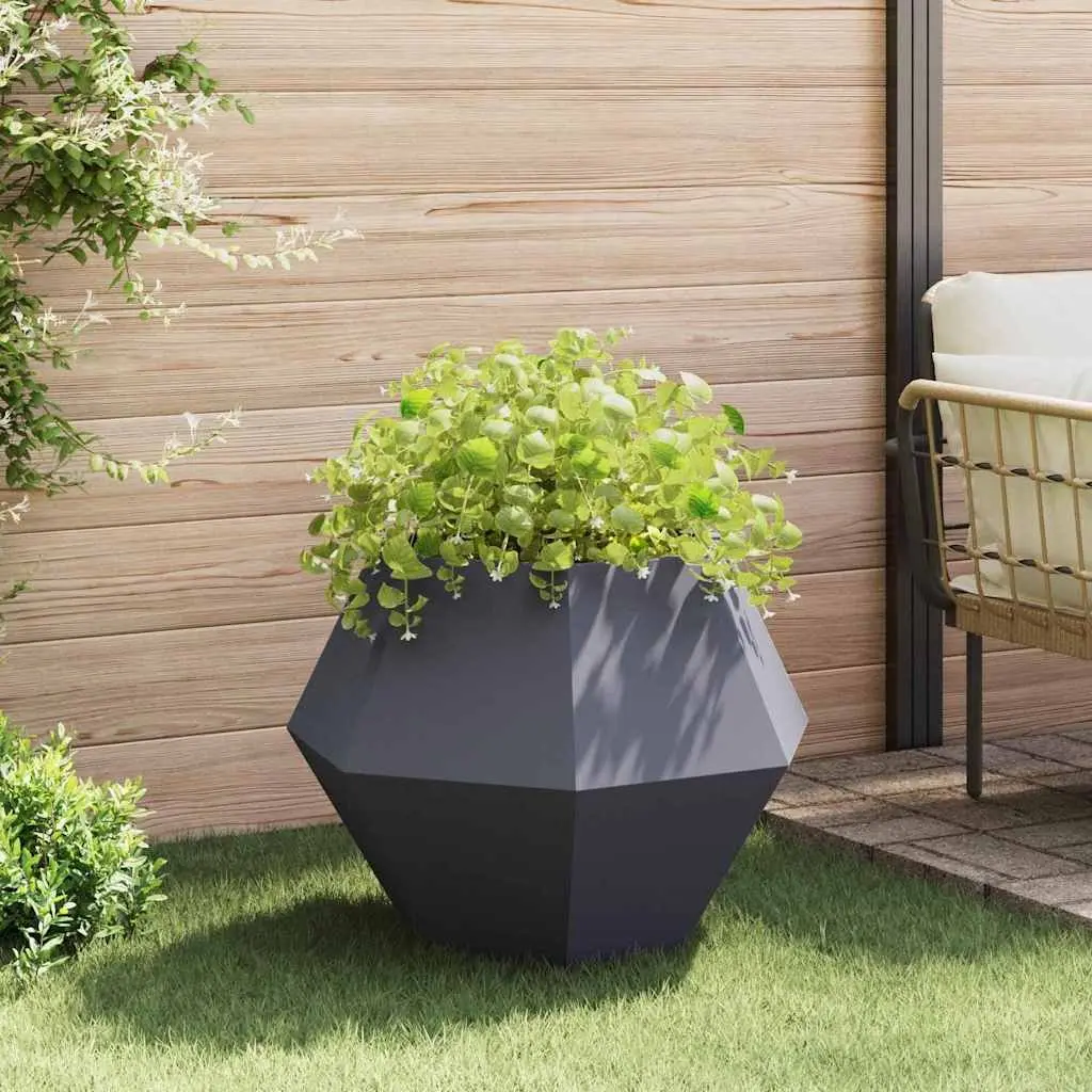 Steel Planter Anthracite Rectangular Outdoor Garden Pots 2 Piece