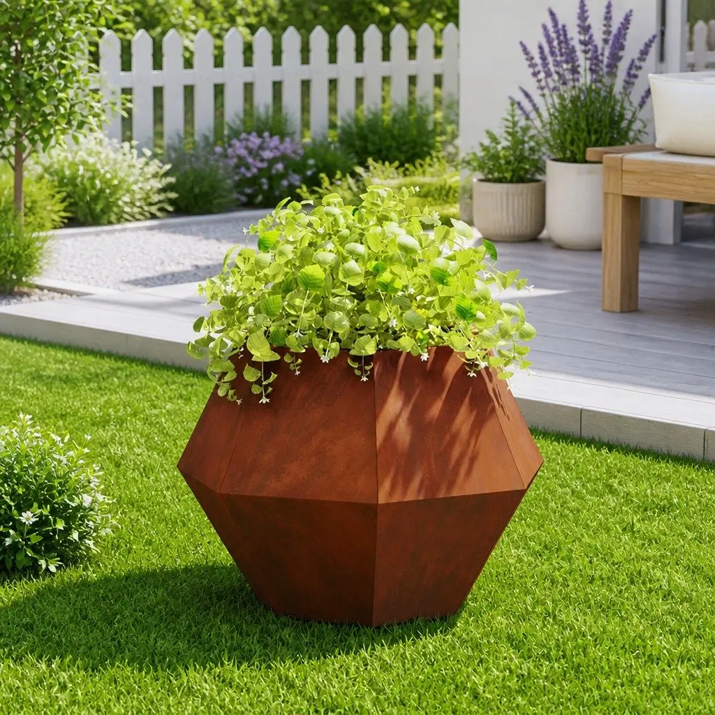 Rectangular Steel Garden Planter Brown Outdoor Patio Terrace Flower Pot