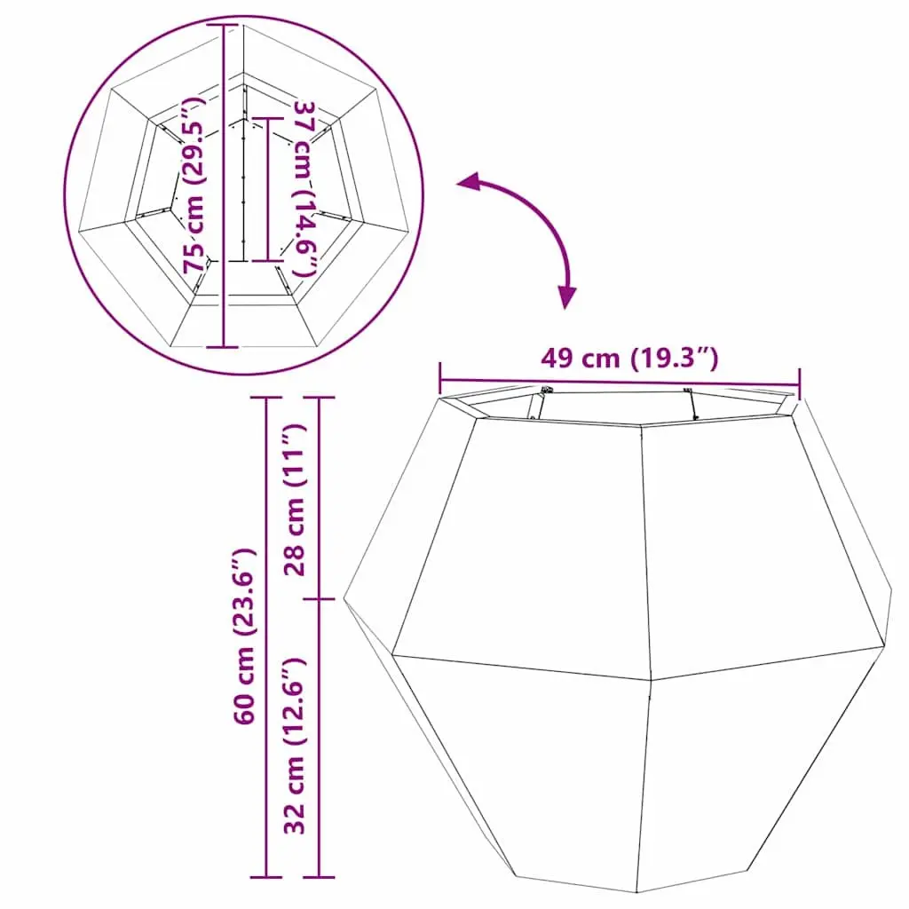 Rectangular Steel Garden Planter Brown Outdoor Patio Terrace Flower Pot