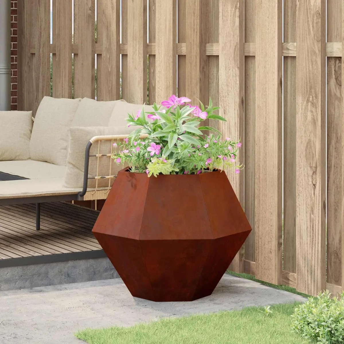 Rectangular Steel Garden Planter Brown Outdoor Patio Terrace Flower Pot