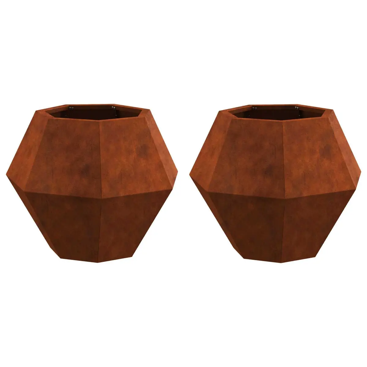 Rectangular Garden Planter Brown 50x50x40cm Steel Outdoor Pot 2 Piece Set