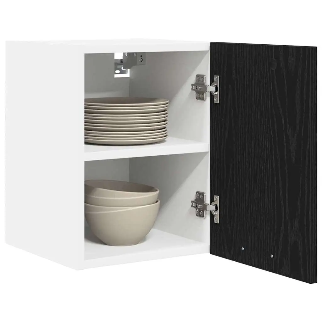 Hanging Kitchen Cabinet Black Oak White 30x31x40cm Modern Storage 2 Piece Set