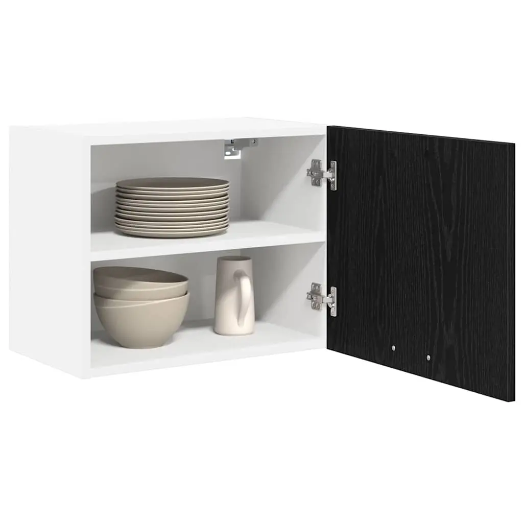 Hanging Kitchen Cabinet Black Oak White 50x31x40cm Modern Storage with Door