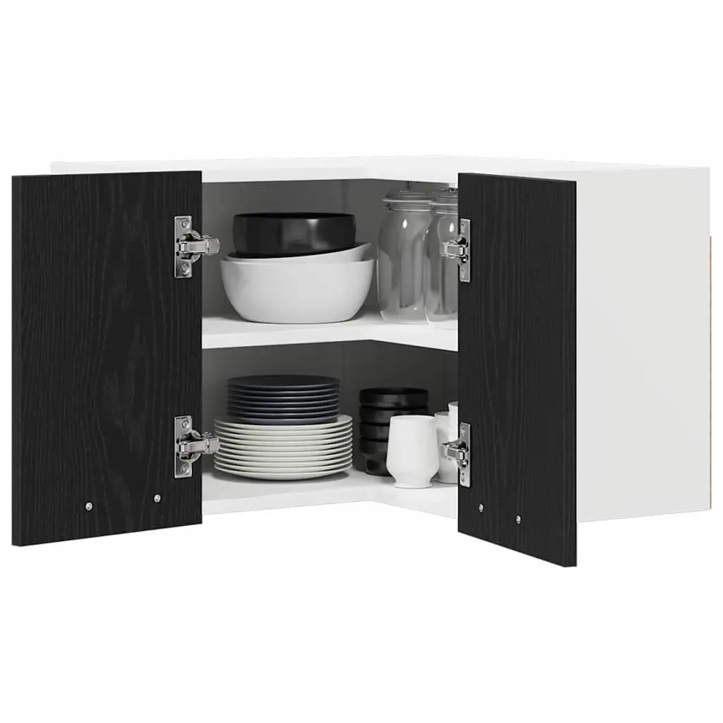 Hanging Kitchen Cabinet Modern Black Oak White Storage 57x57x40cm Wall Mount