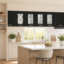 Sleek and Practical Hanging Kitchen Cabinet in Black Oak