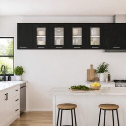 Sleek Black Oak Kitchen Hanging Cabinets, Set of 2