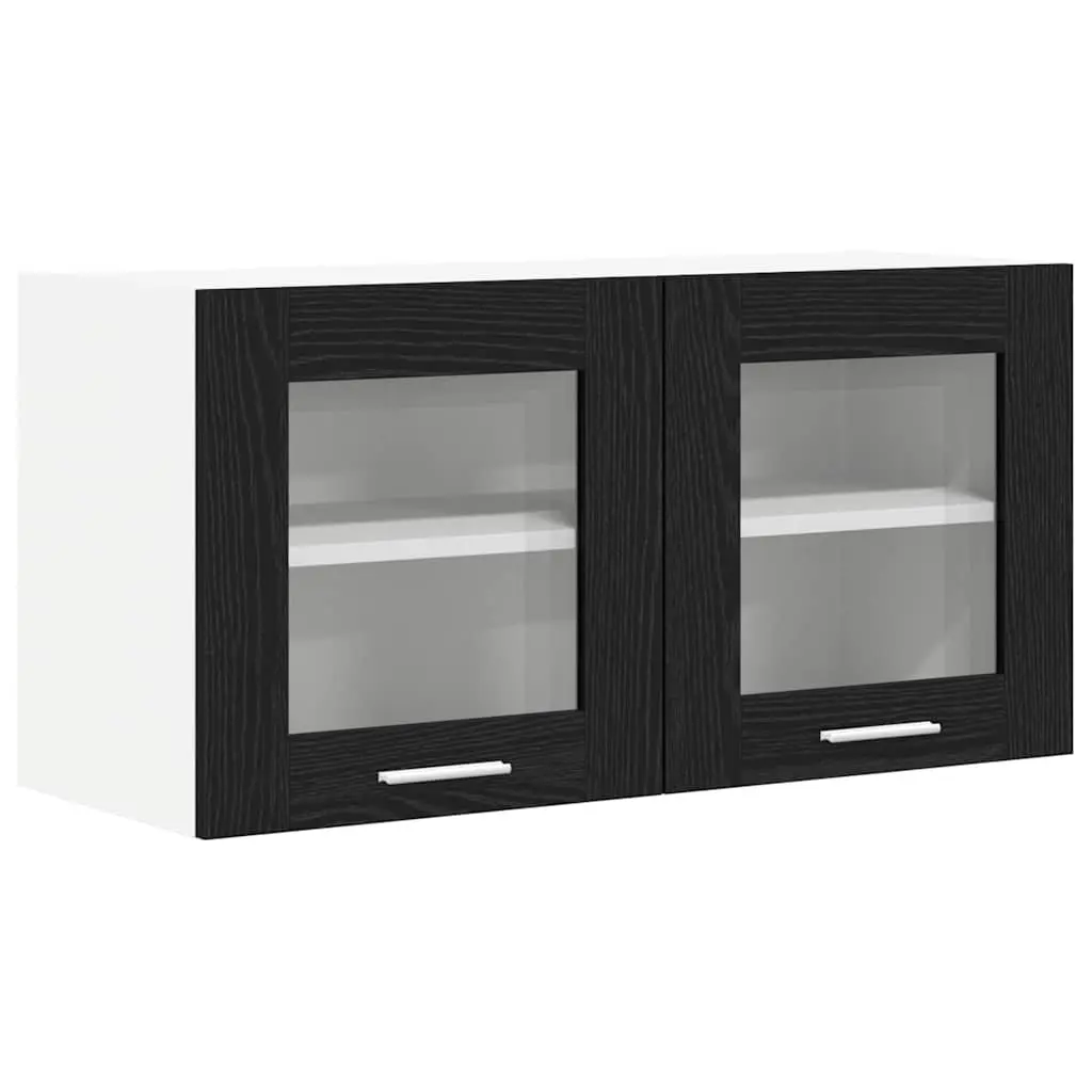 Hanging Kitchen Cabinet Black Oak White 80x31x40cm Modern Storage Wall Mount