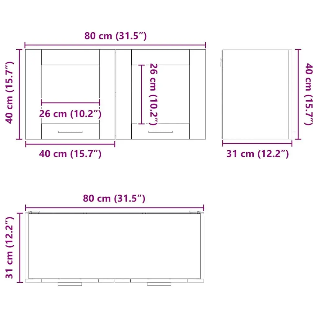 Hanging Kitchen Cabinet Black Oak White 80x31x40cm Modern Storage Wall Mount