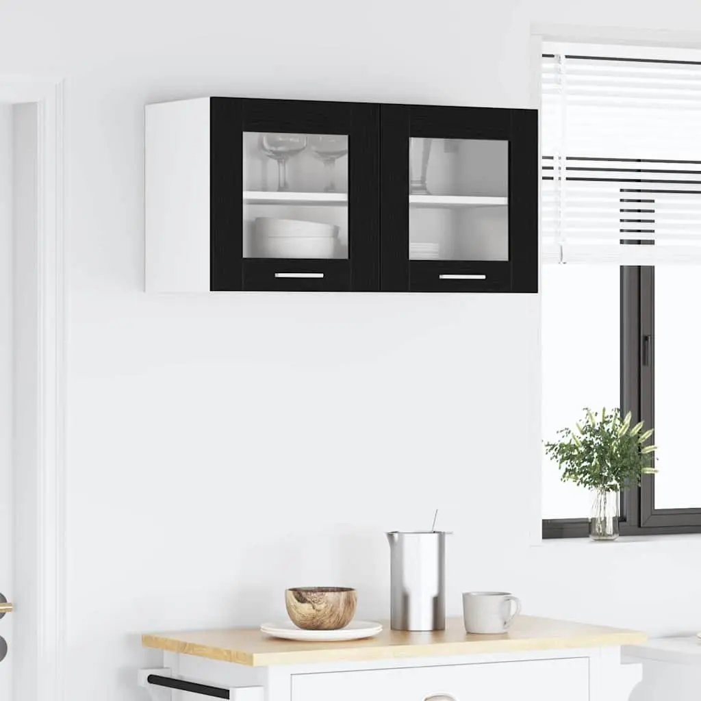 Hanging Kitchen Cabinet Black Oak White 80x31x40cm Modern Storage Wall Mount