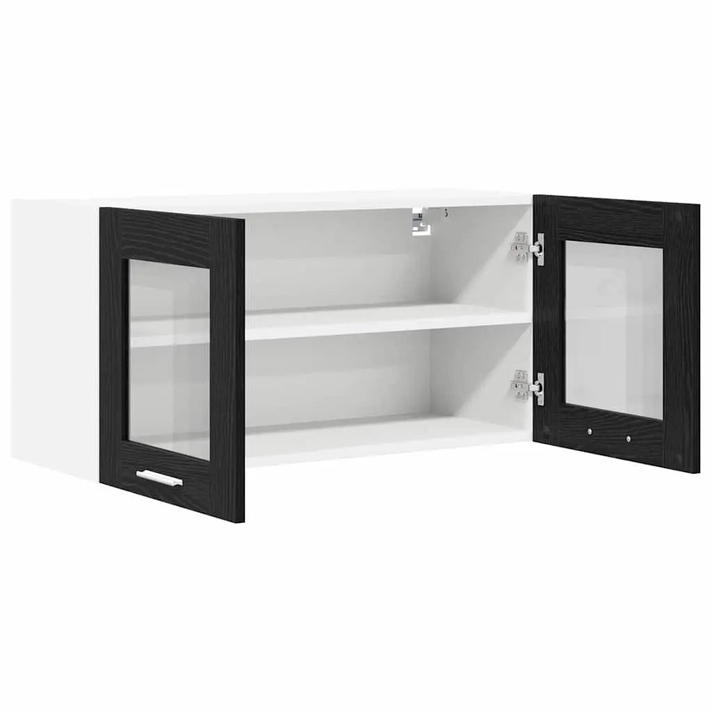 Hanging Kitchen Cabinet Black Oak White 80x31x40cm Modern Storage Wall Mount