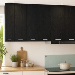 Sleek Hanging Kitchen Cabinet in Black Oak Finish