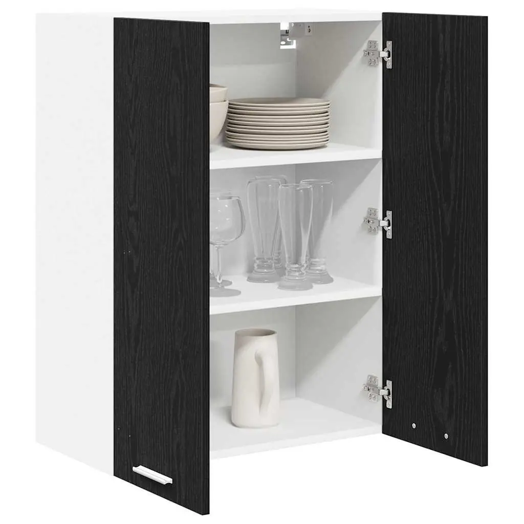 Hanging Kitchen Cabinet Black Oak Engineered Wood Modern Storage Cupboard