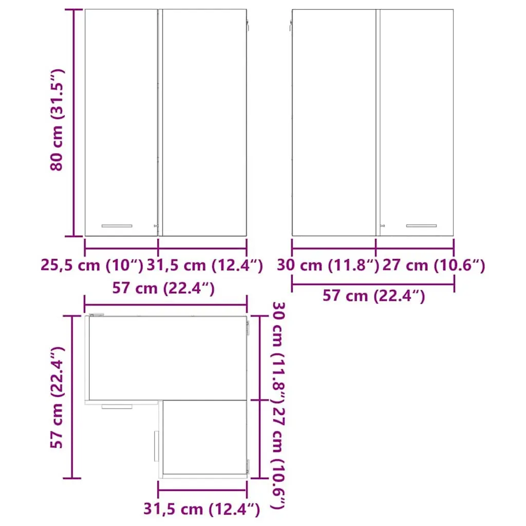 Kitchen Cabinet White Wall Mounted Modern Organiser 57 x 57 x 80 cm