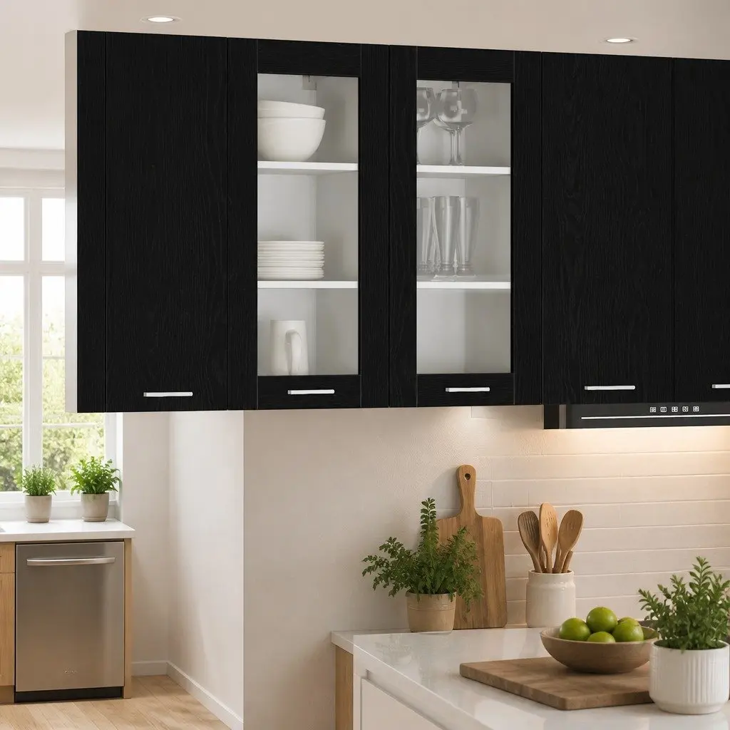 Hanging Kitchen Cabinet Black 40 x 31 x 80 cm Modern Storage Organiser Set of 2