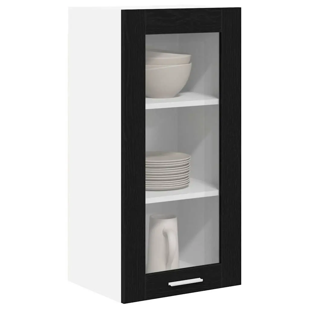 Hanging Kitchen Cabinet Black 40 x 31 x 80 cm Modern Storage Organiser Set of 2