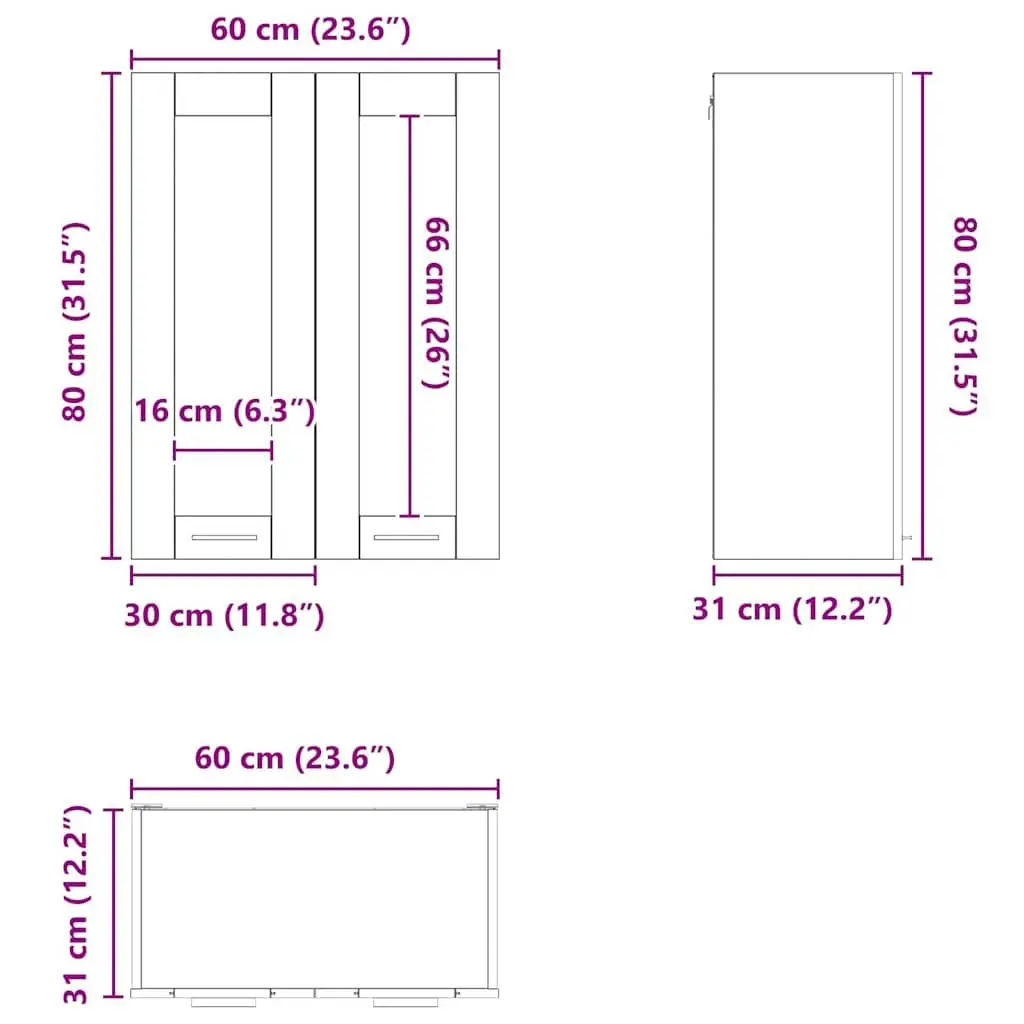 Hanging Kitchen Cabinet Black Oak 60x31x80cm Modern Storage Engineered Wood