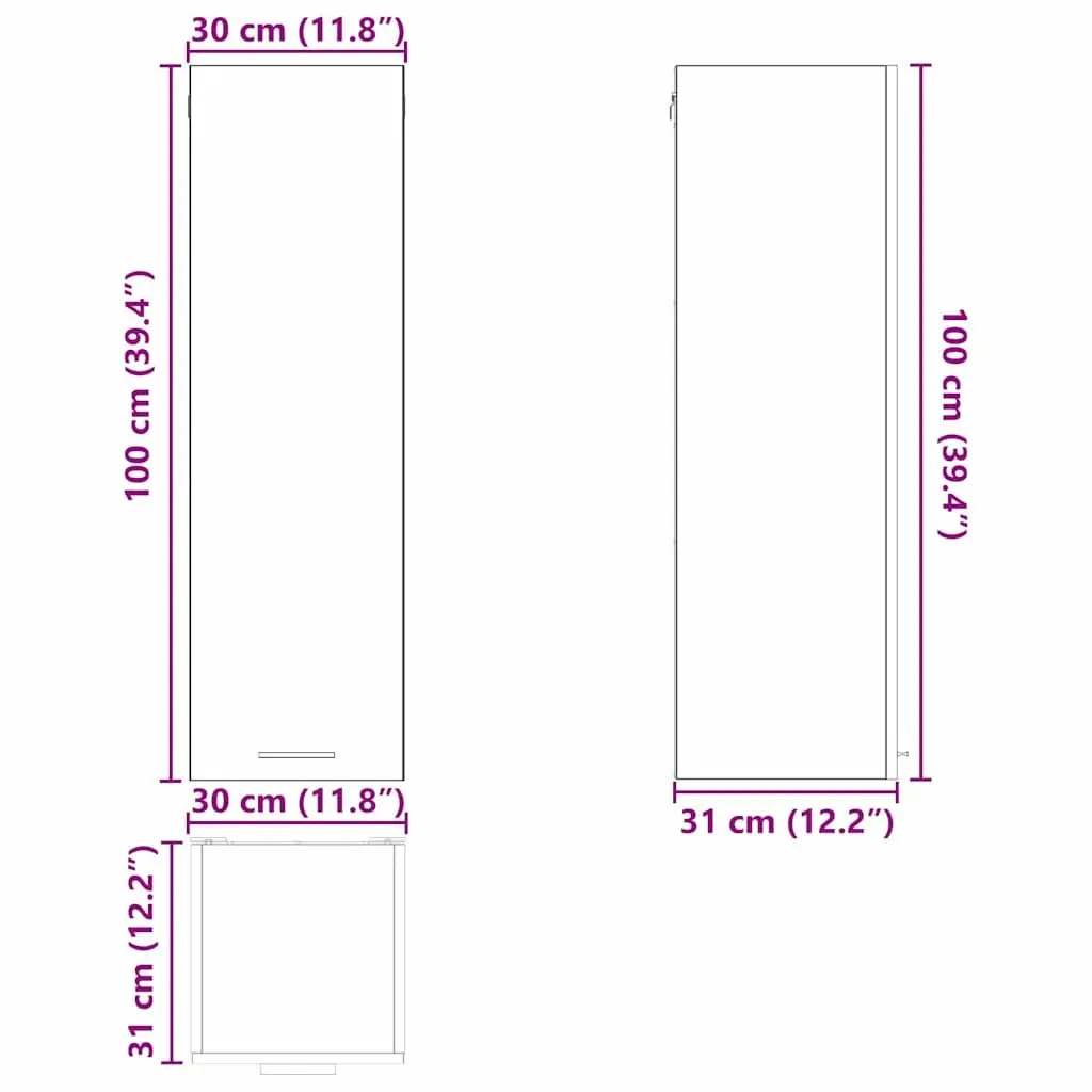 Hanging Kitchen Cabinet Black Oak 30 x 31 x 100 cm Modern Storage Unit