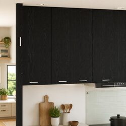 Concise Storage Solution: Black Oak Hanging Kitchen Cabinet