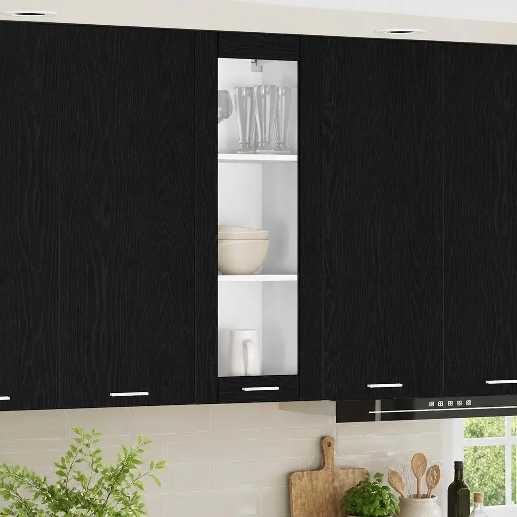 Hanging Kitchen Cabinet Black Oak 40 x 31 x 100 cm Modern Storage Cupboard