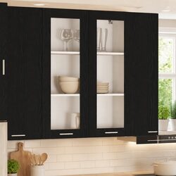 Contemporary Hanging Kitchen Storage Cabinet - Black Oak