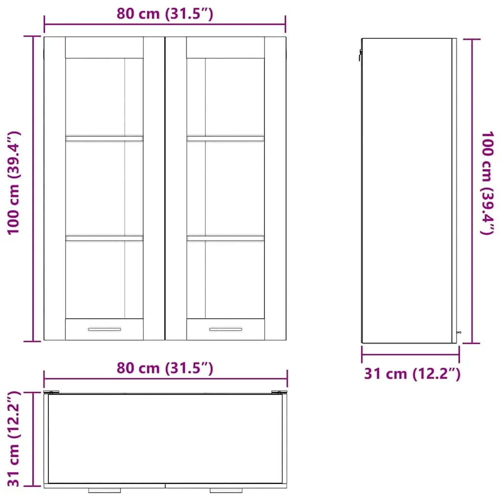 Hanging Kitchen Cabinet Black Oak 80 x 31 x 100 cm Modern Storage Engineered Wood