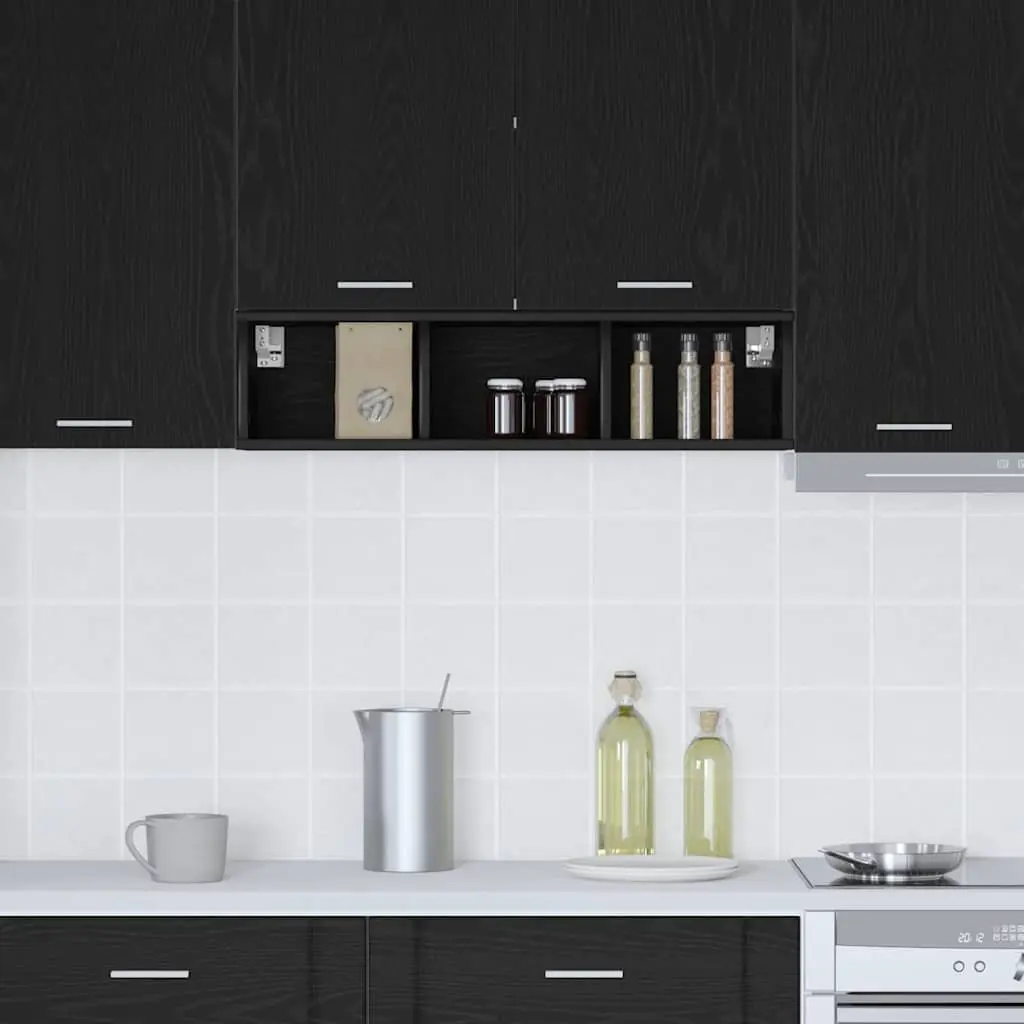 Hanging Kitchen Cabinet Black Oak Engineered Wood Wall Mounted Space Saving Storage 20 x 29.5 x 80 cm
