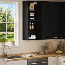 Concise Black Oak Kitchen Cabinet with Smart Design