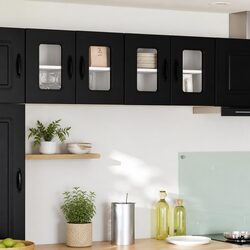 Compact Black Kitchen Cabinet Panel - Engineered Wood Design