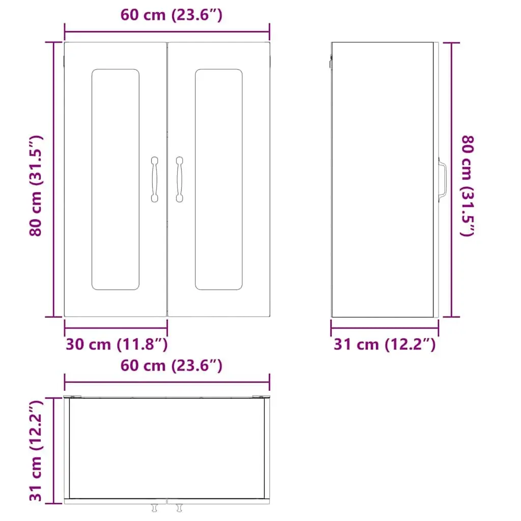 Kitchen Cabinet High Gloss White 60 x 31 x 80 cm Engineered Wood Storage Unit