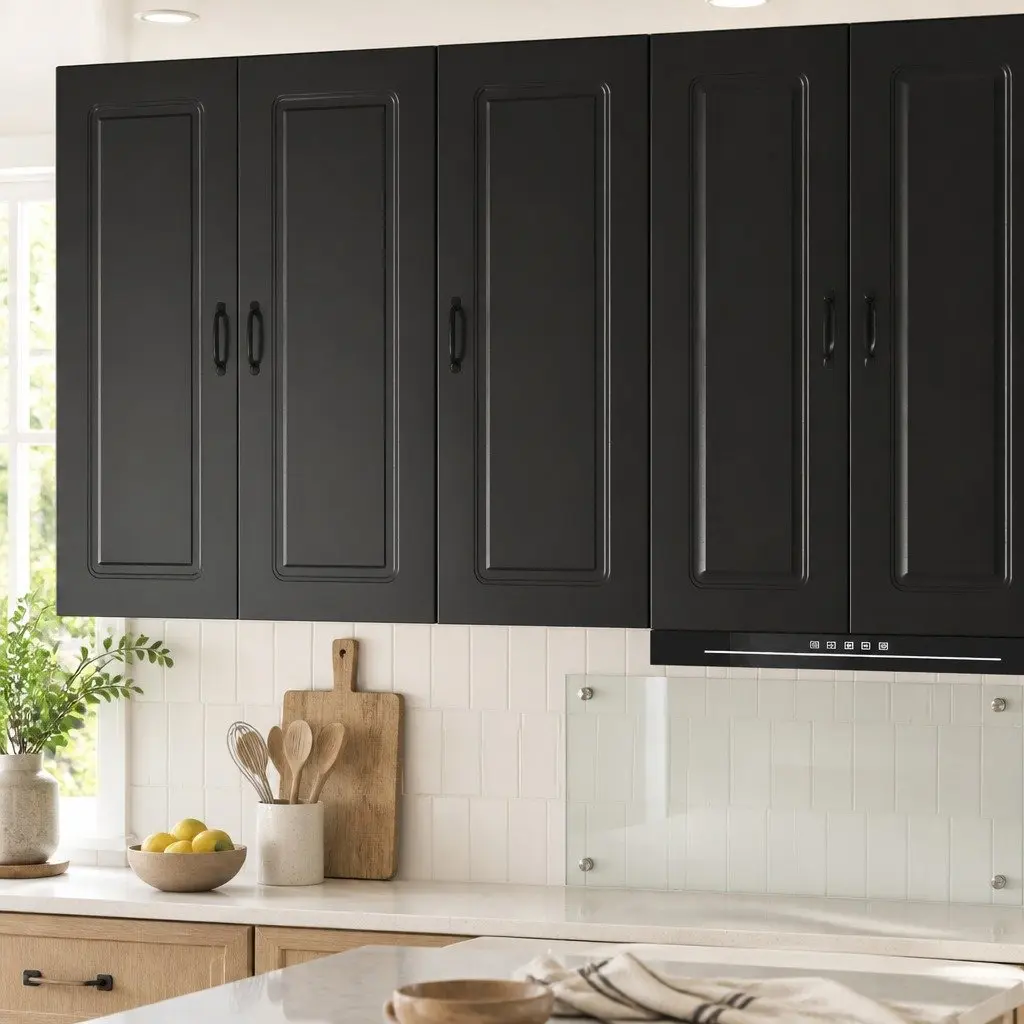 Kitchen Cabinet Black Engineered Wood Compact Storage Cupboard