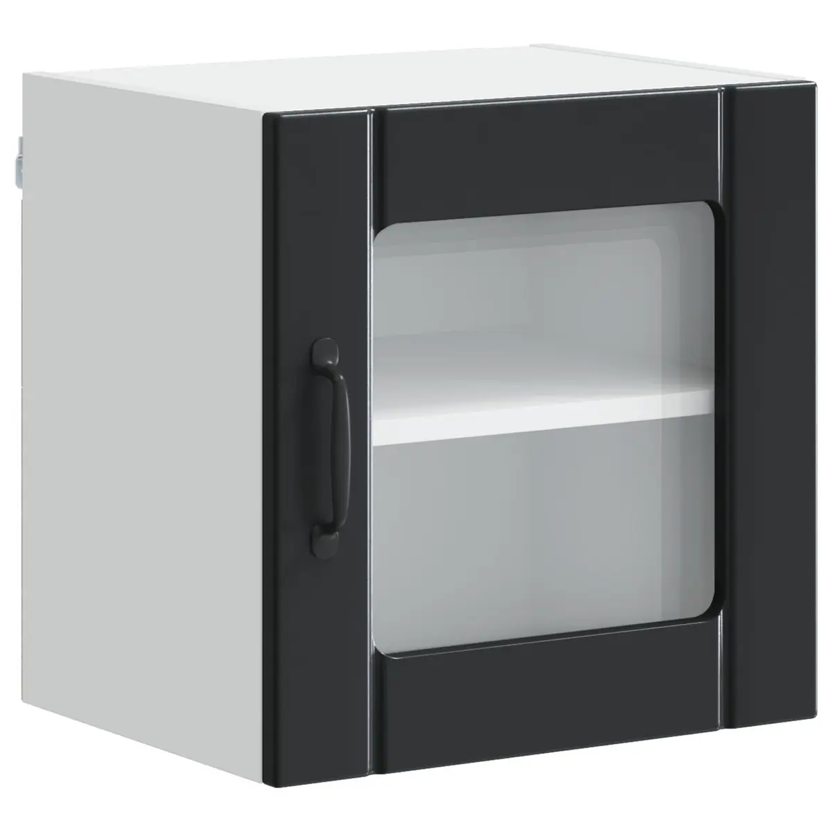 Black Wall-Mounted Glass Cabinet Modern Rectangular Engineered Wood Kitchen Storage