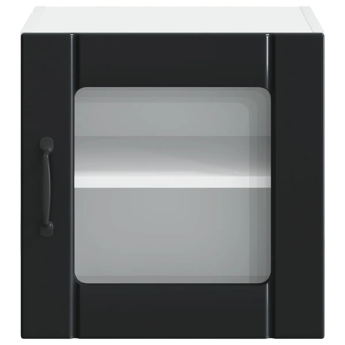 Black Wall-Mounted Glass Cabinet Modern Rectangular Engineered Wood Kitchen Storage