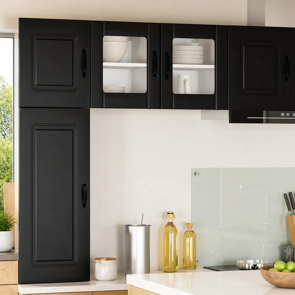 Wall Glass Cabinet 2 Pieces Black Storage Shelving Unit 40 x 31 x 40 cm