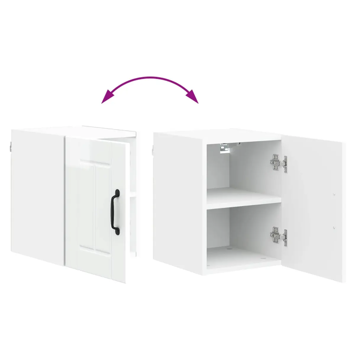 Wall Cabinet High Gloss White Kitchen Storage 2-Piece Set Engineered Wood Modern