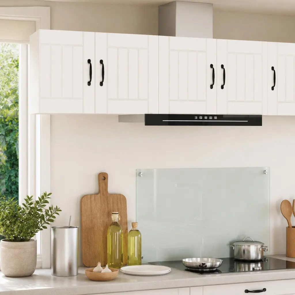 Wall Cabinet White 2 Pieces Engineered Wood Modern Rectangular Kitchen Storage