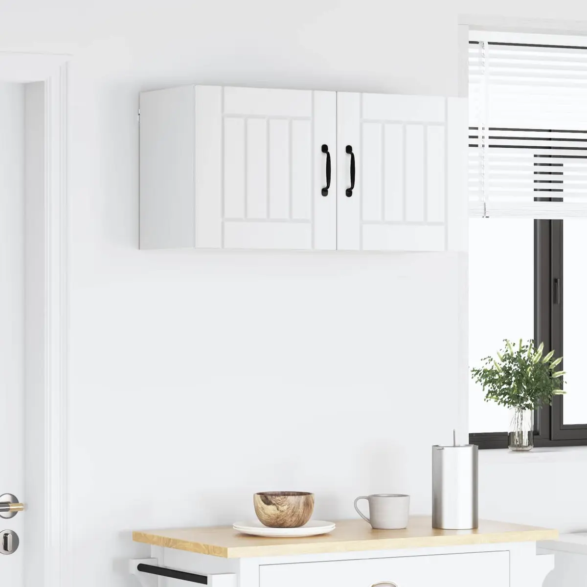 Wall Cabinet White 2 Pieces Engineered Wood Modern Rectangular Kitchen Storage