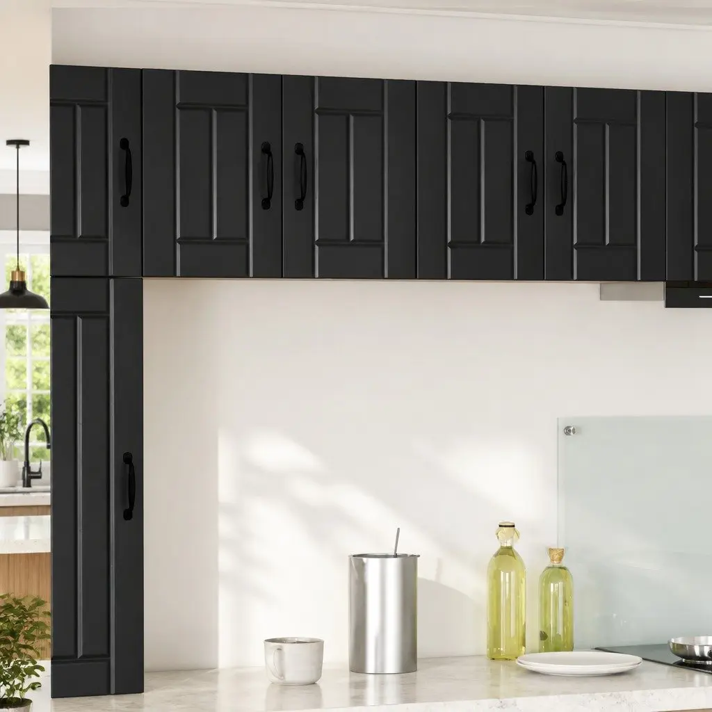 Wall Cabinet Black 2 Piece Engineered Wood Kitchen Storage 60x31x40cm
