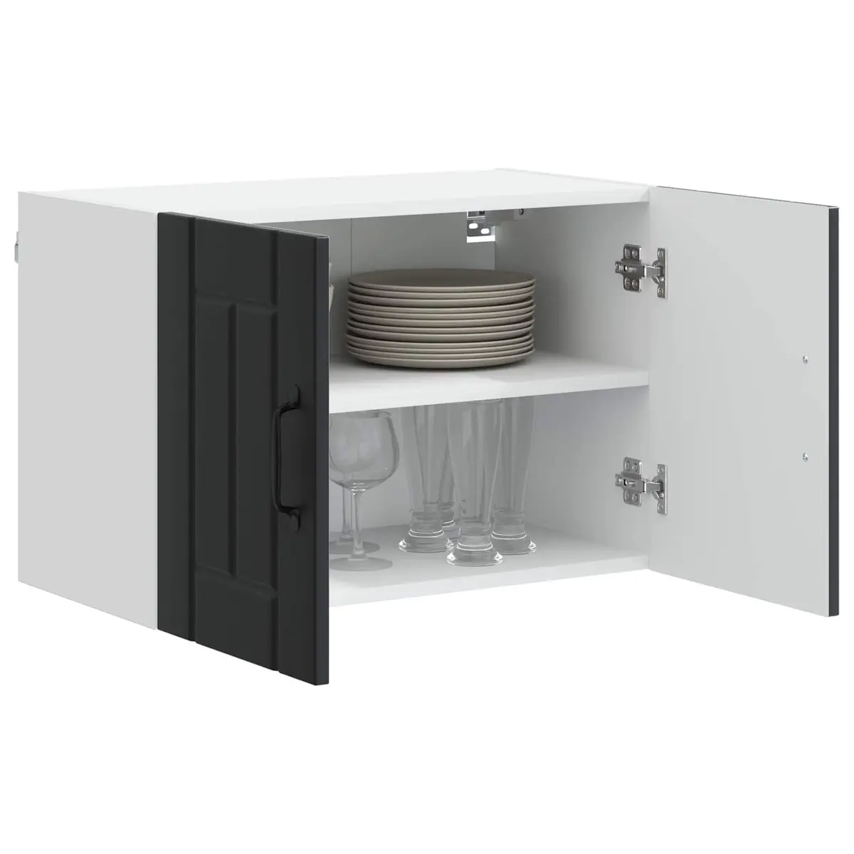 Wall Cabinet Black 2 Piece Engineered Wood Kitchen Storage 60x31x40cm