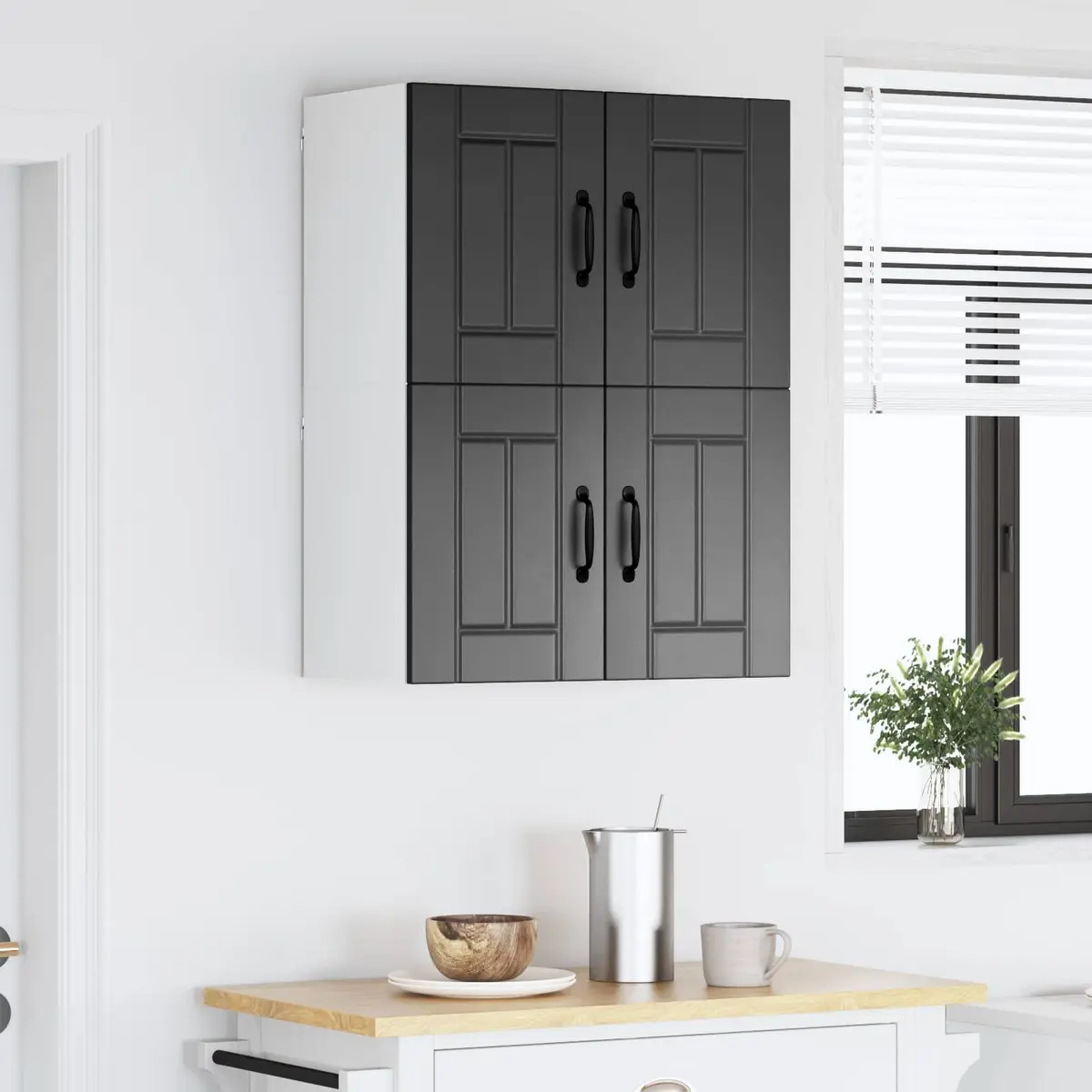 Wall Cabinet Black 2 Piece Engineered Wood Kitchen Storage 60x31x40cm