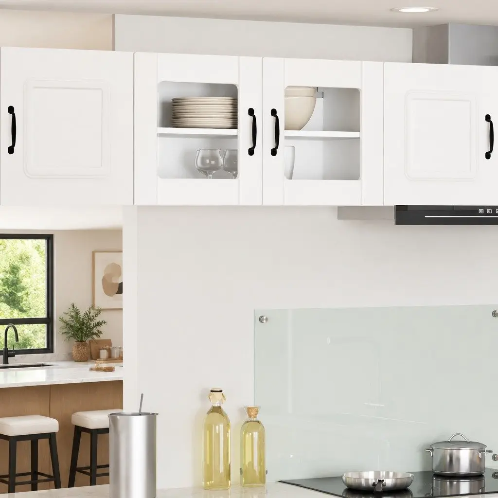 Wall Glass Cabinet White Kitchen Storage Engineered Wood 80 x 31 x 40 cm