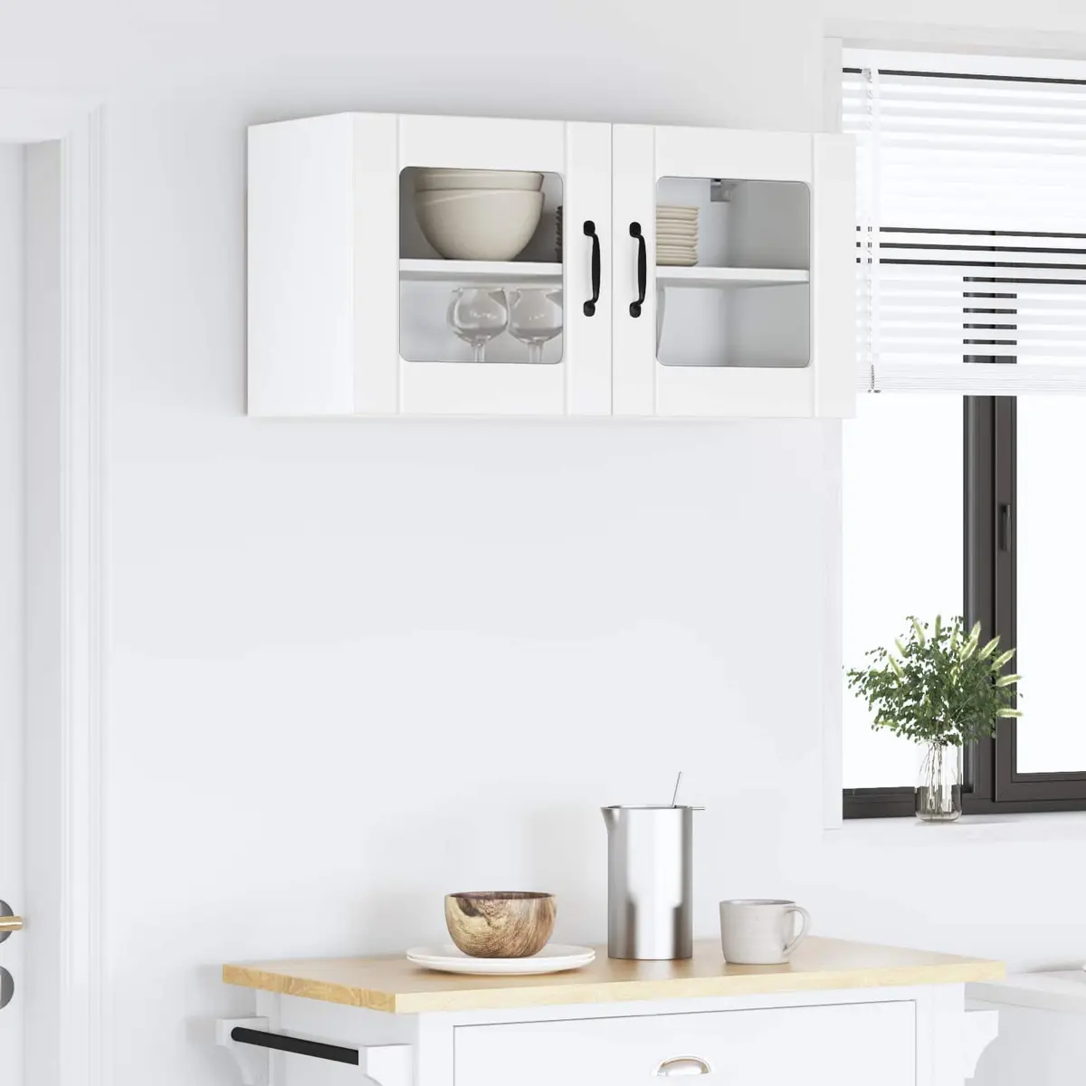 Wall Glass Cabinet White Kitchen Storage Engineered Wood 80 x 31 x 40 cm