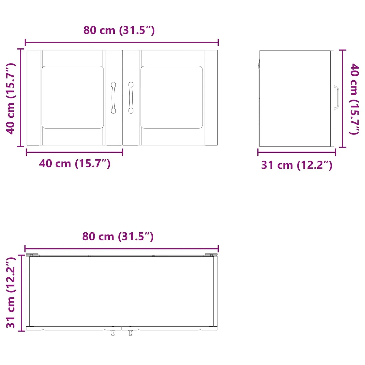 Wall Glass Cabinet White Kitchen Storage Engineered Wood 80 x 31 x 40 cm