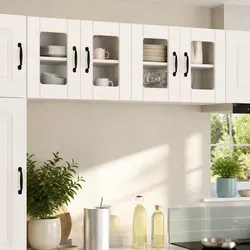 Compact White Wall Glass Cabinet for Kitchen Use