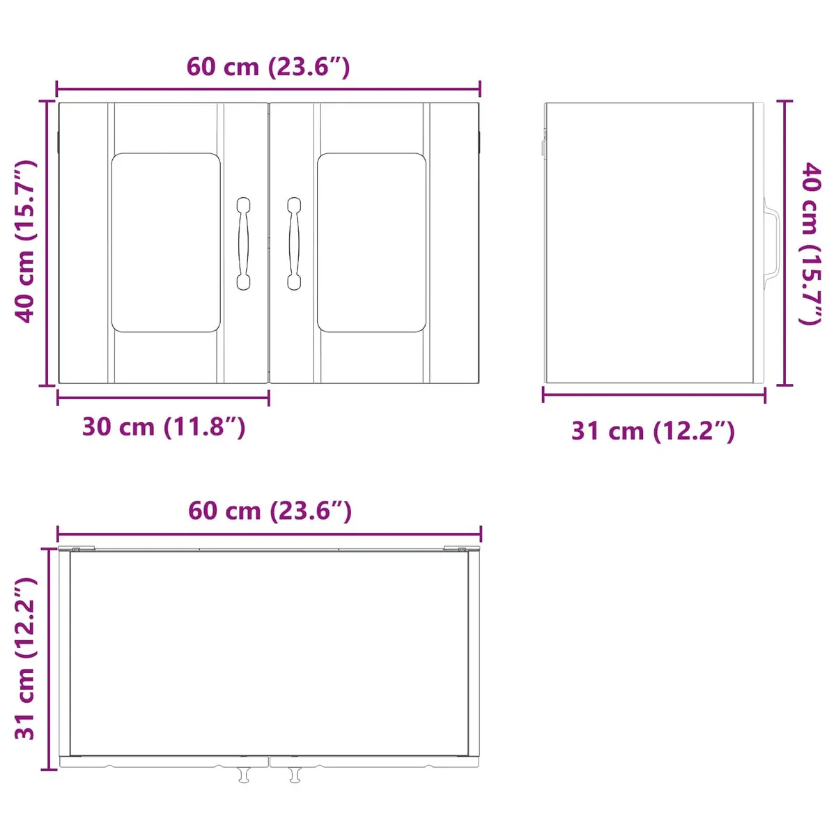 Wall Glass Cabinet White 60x31x40cm Modern Storage Kitchen Organiser Unit