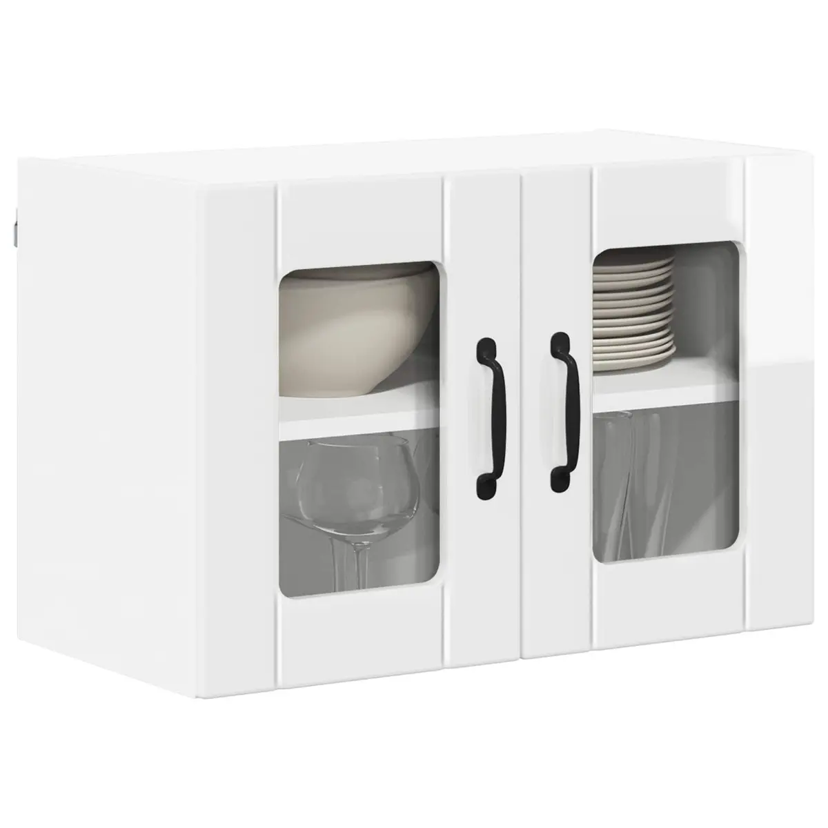 Wall Glass Cabinet 2 Pieces High Gloss White Kitchen Storage Furniture Cupboard