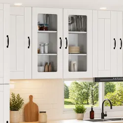 Compact White Wall Glass Cabinet for Kitchen Use