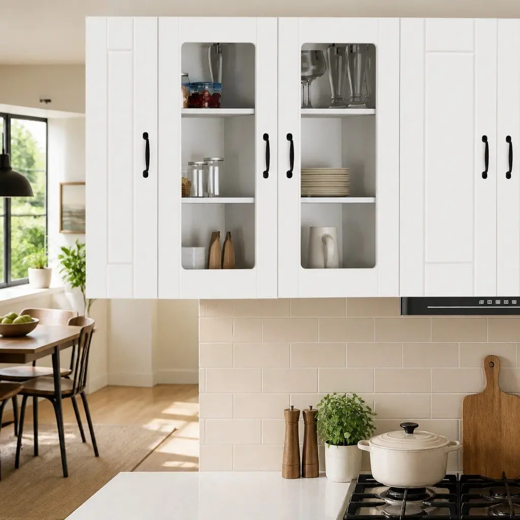 Wall Glass Cabinet White 40 x 31 x 80 cm Modern Kitchen Storage Unit